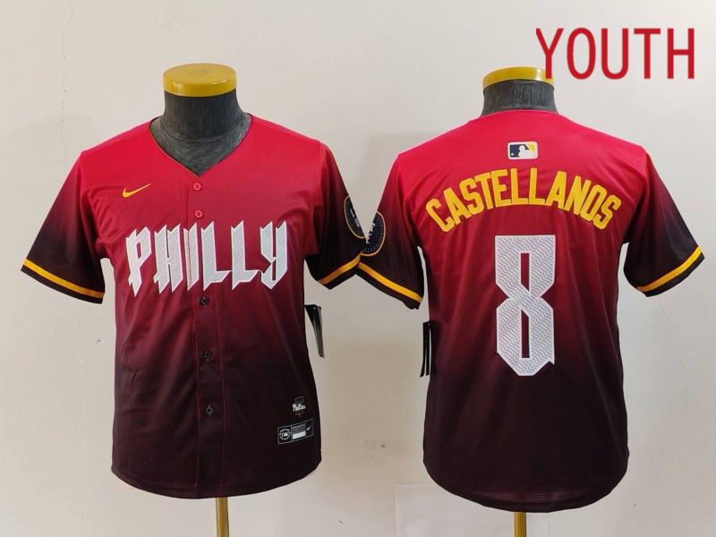 Youth Philadelphia Phillies #8 Castellanos Red City Edition 2024 Nike MLB Jersey style 1->youth mlb jersey->Youth Jersey
